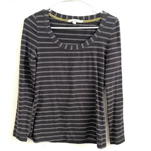Boden T-shirt Gray Striped Long Sleeve Minimalist Cool Casual Travel Knit Top